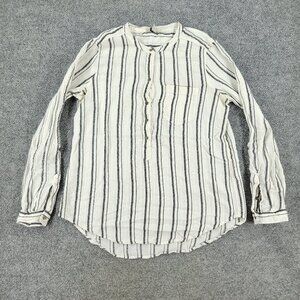 Lucky Brand Button Shirt Women Medium White Striped Pocket Long Sleeve Top Adult